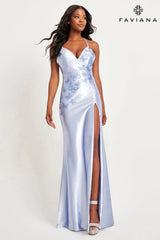 Shimmer Peri Satin Butterfly Prom Dress With Lace Up Back | 11053