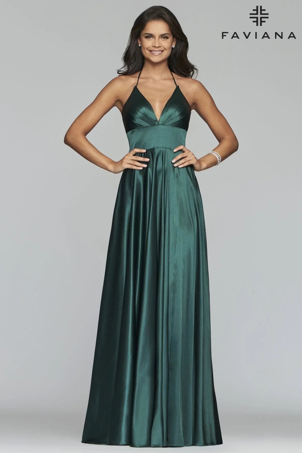 Long Matte Satin V-Neck Lace-Up Gown