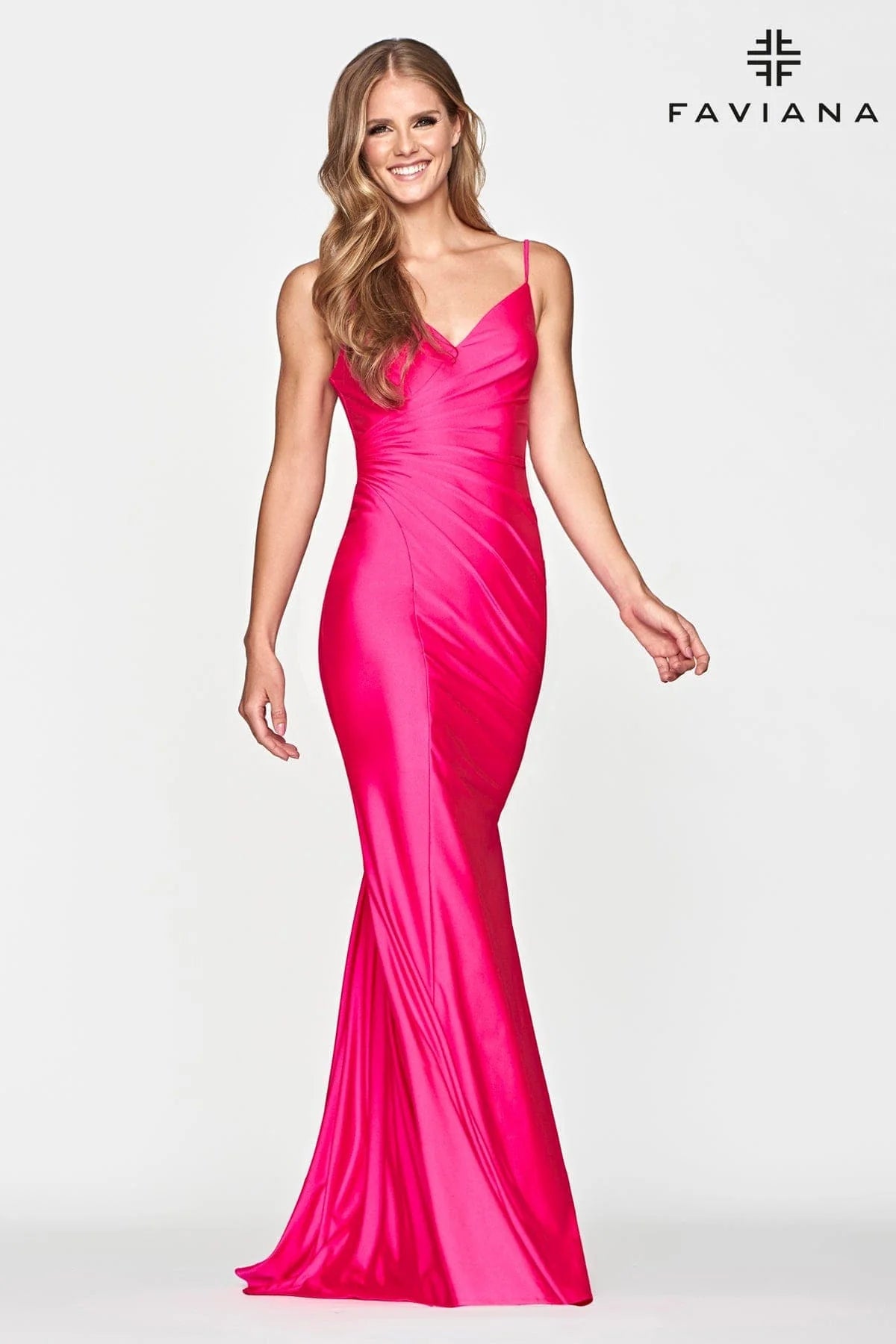 Stretch Satin V Neckline Prom Dress With Ruching