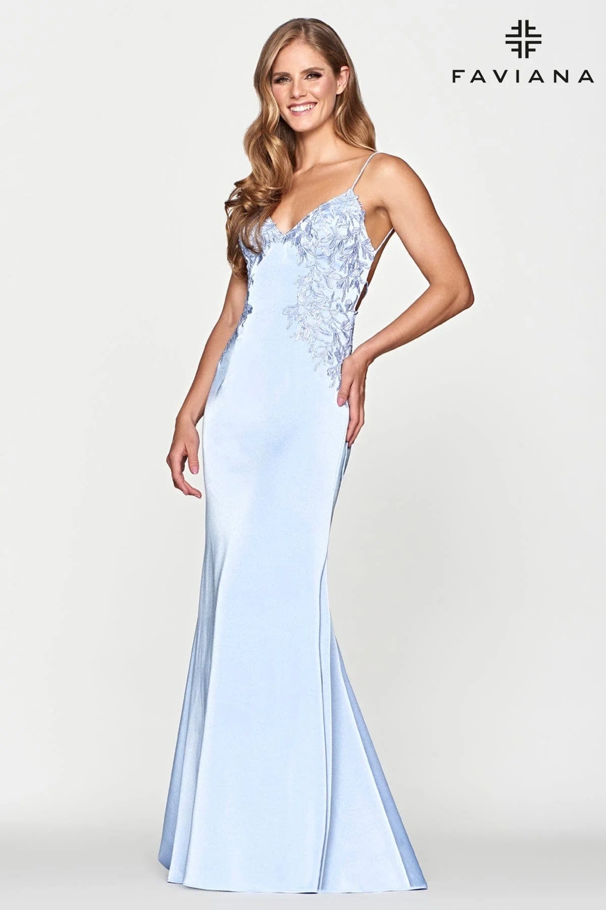 Lace Applique V Neck Prom Dress With Lace Up Back