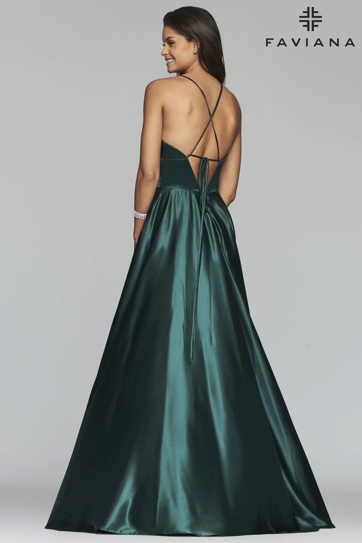 Long Matte Satin V-Neck Lace-Up Gown