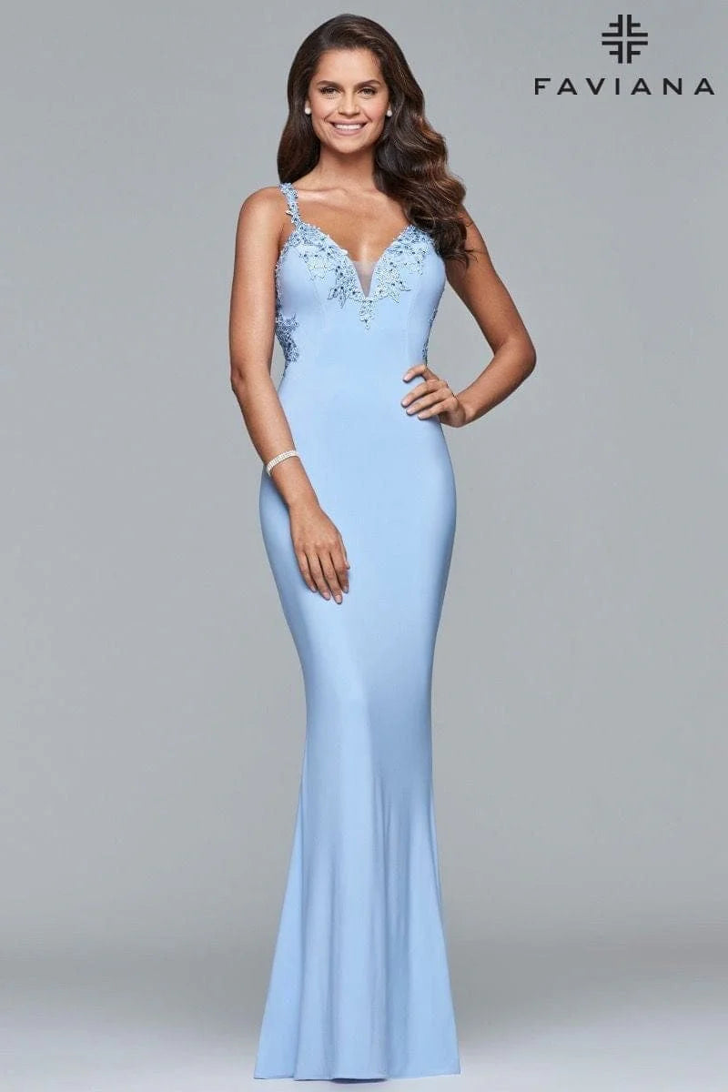 Long Jersey V-Neck Dress With Side Applique