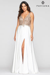 Deep V Neck Prom Dress With Flowy Skirt