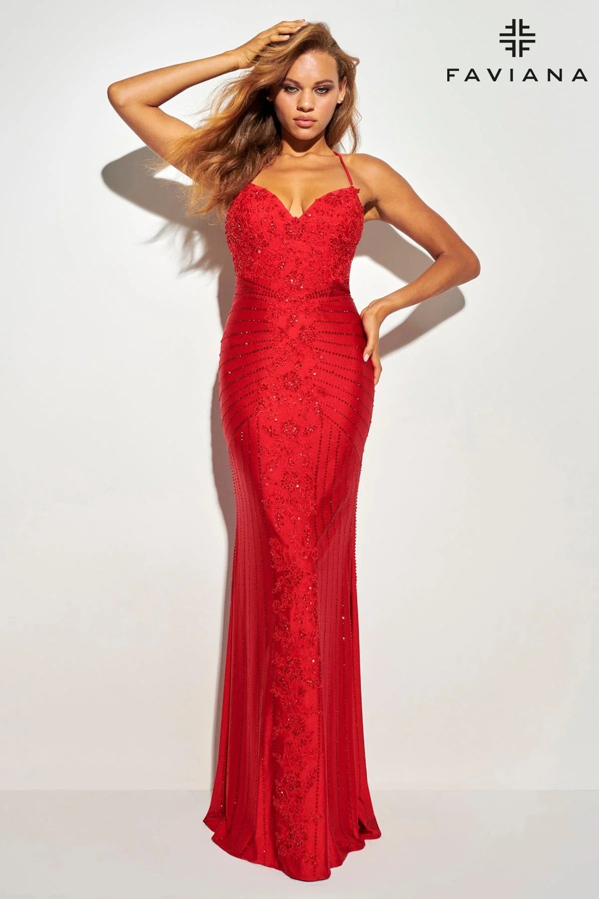 Unique Prom Dress With Lace And Hotfix Rhinestone Patterned Detailing | 11021