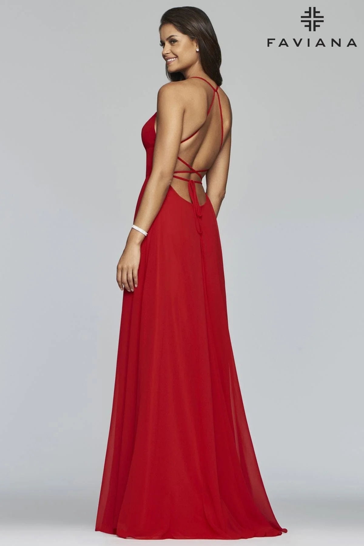 Chiffon Scoop Neck Lace Up Back Prom Dress