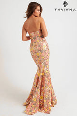 Spring Strapless Sequin Mermaid Dress With Colorful Floral Design | 11036