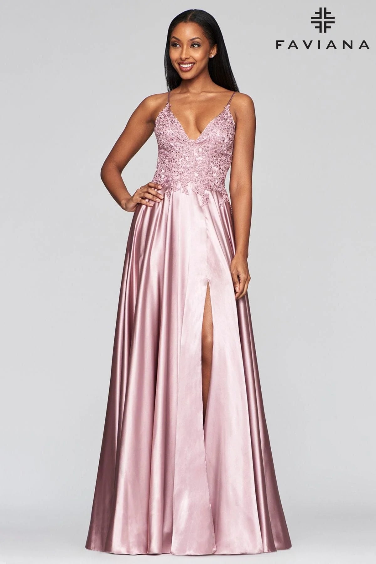 Long Flowy Prom Dress With Lace Bustier And Corset Back | S10400