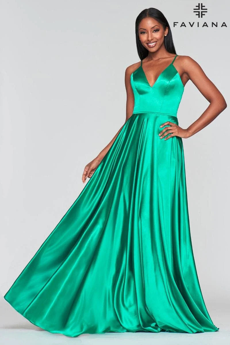 Silky Charmeuse Lace Up Back Prom Dress With Side Pockets