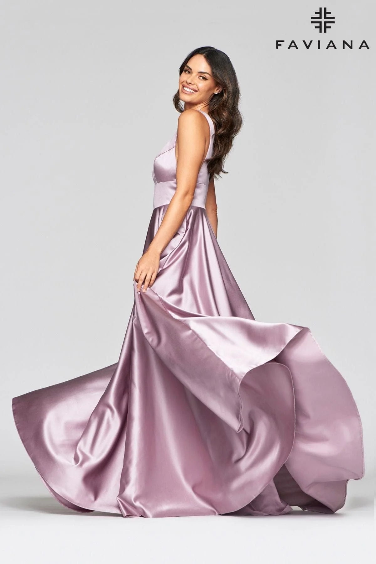 V Neck Dress With Satin Ballgown Skirt