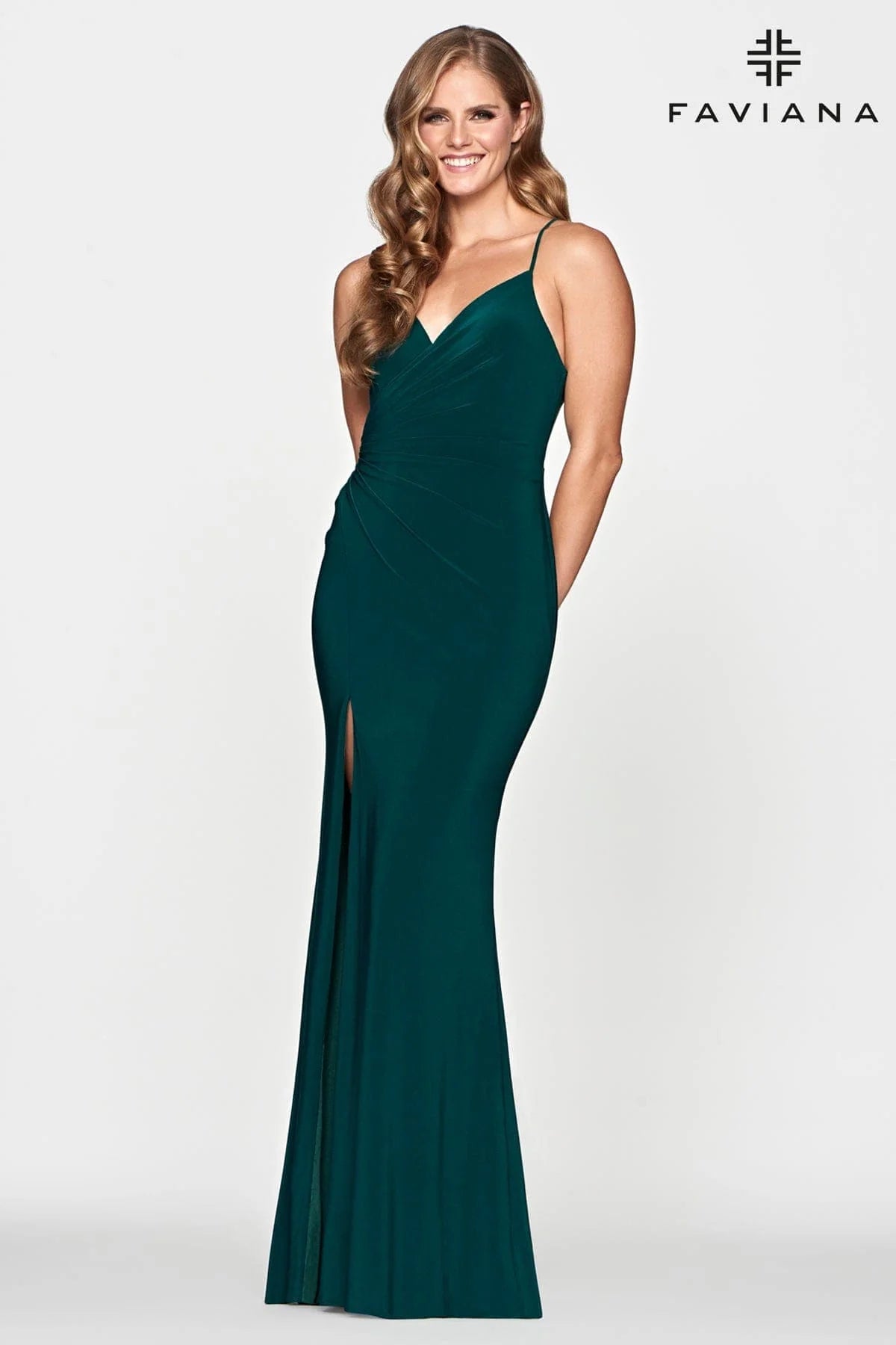 Jersey Prom Dress With Side Ruching And Leg Slit