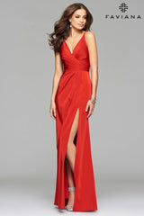 V Neck Long Dress With Wrap Front And Leg Slit