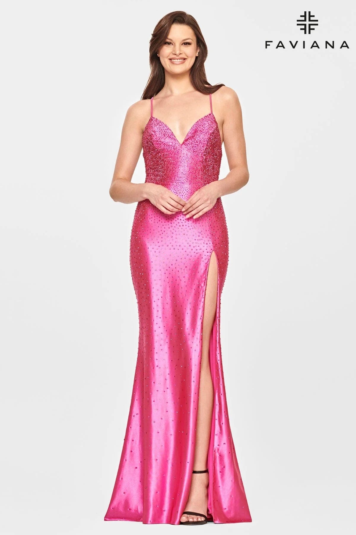 V Neck Prom Dress With Rhinestone Beading And Open Lace Back | S10801