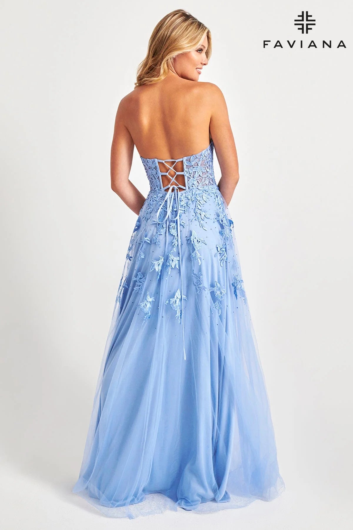 Long Tulle Prom Dress With Corset Bodice And Lace Appliqué | S10814