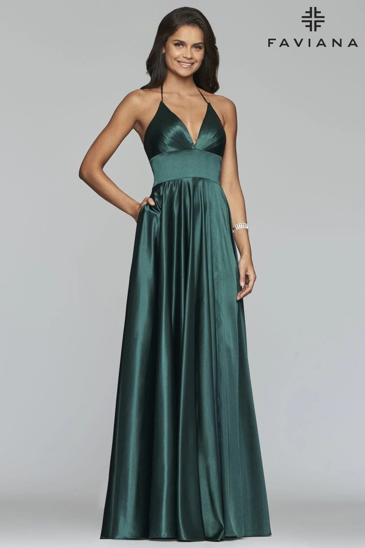 Long Matte Satin V-Neck Lace-Up Gown