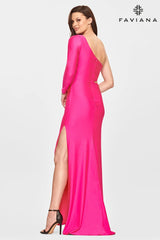 One Shoulder Long Sleeve Prom Dress With Side Cutout