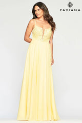 Chiffon Long Prom Dress With Deep V Neckline And Beading Applique