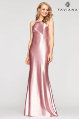 Stretch Satin Dress With High Neck