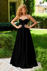 Black Satin Ballgown Dress With Lace Appliqué Corset | 11259