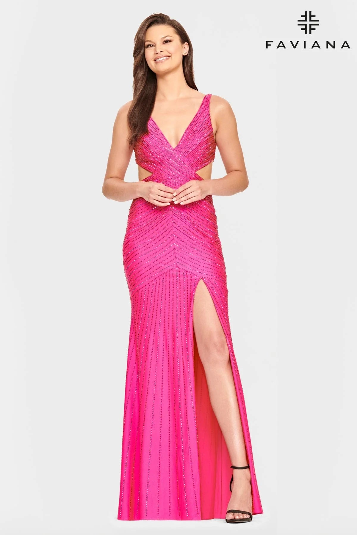 V Neck Prom Dress With Patterned Beading And Side Cutouts