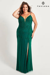 Forest Green Plus Size Tulle Prom Dress Long With Lace | 9539