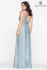 Long Sequin Prom Dress With Plunging Neckline