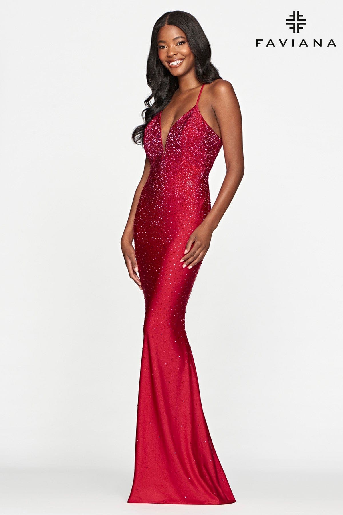 V Neck Prom Dress With Rhinestone Beading