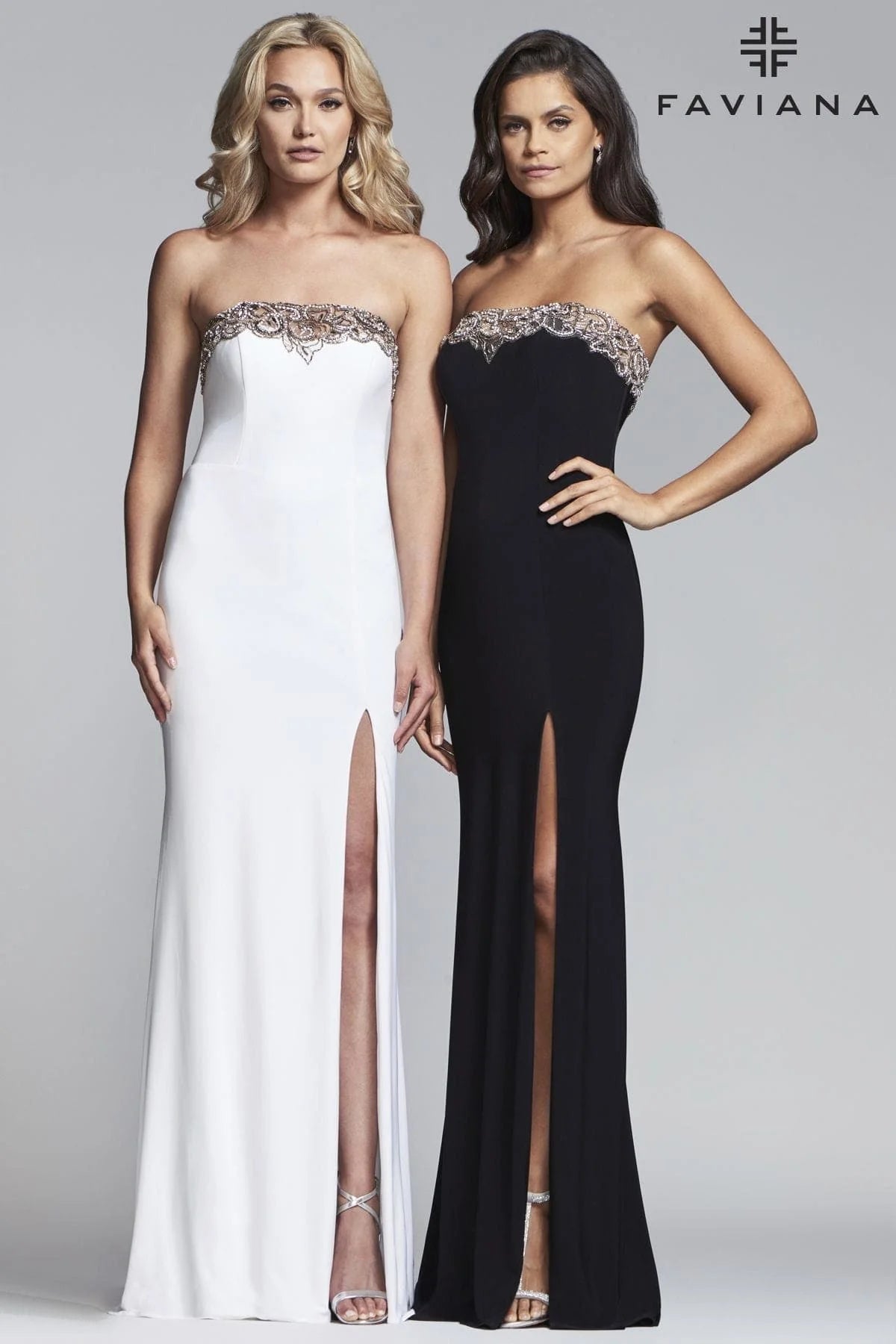 Long Jersey Dress Strapless With Neckline Embroidery