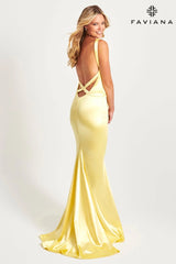 Deep Crossover Back Satin Maxi Dress With V-Neck | 11052