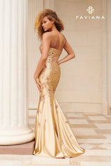 Strapless Mermaid Satin Dress With Sequin Appliqué | 11271