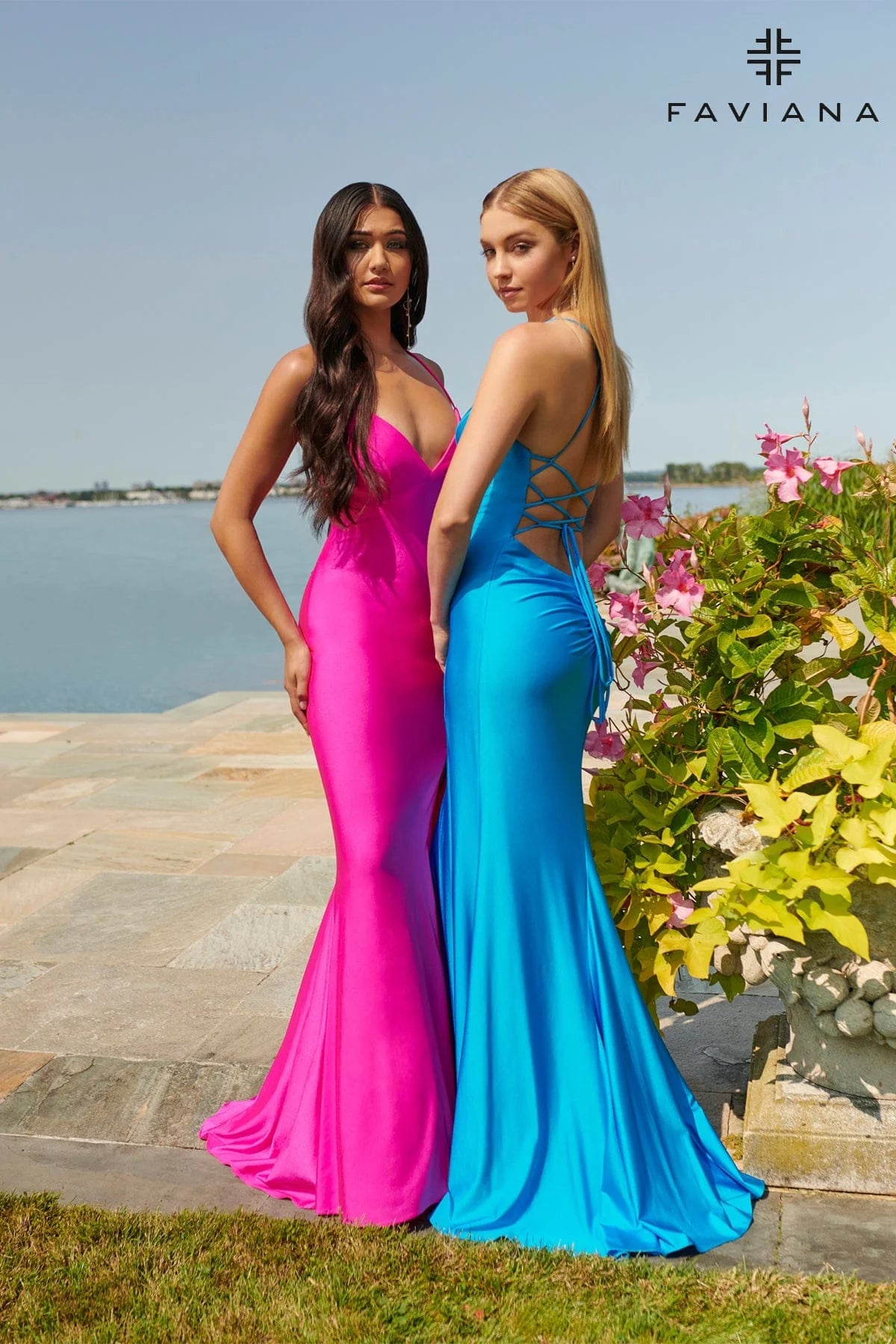 Sea Blue V Neckline Prom Dress With Stretch Fabric And Corset Back | S10826