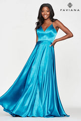 Silky Charmeuse Lace Up Back Prom Dress With Side Pockets