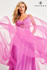 Flowy Tulle Dress With Lace Applique Bustier in Extended Sizing | 11055E