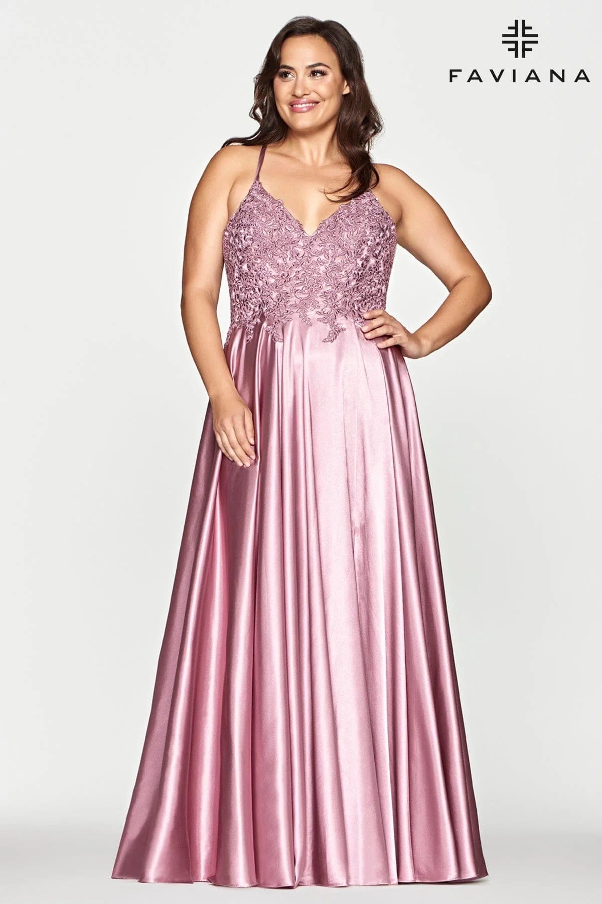 Plus Size Long Flowy Prom Dress With Lace Bustier And Corset Back | 9498