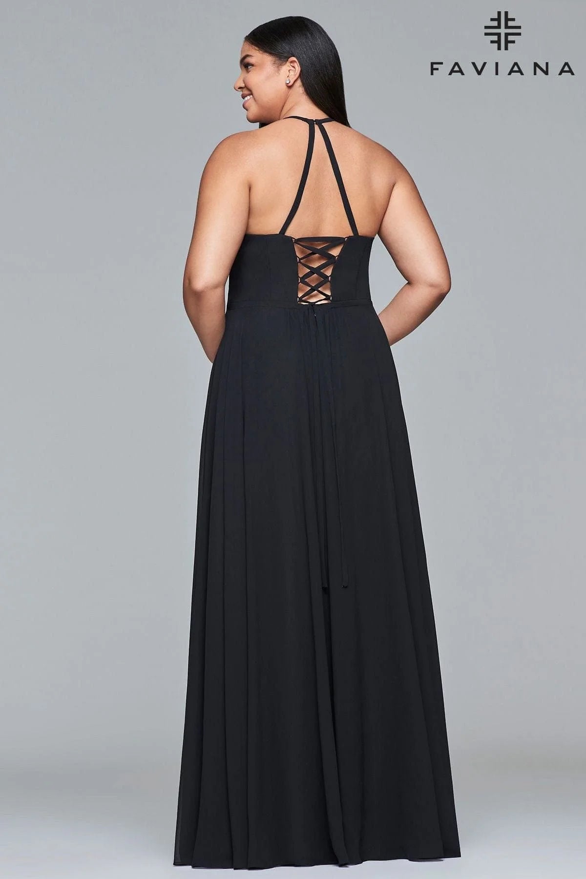 Plus Size Long Chiffon V Neck Dress With Floral Applique Embroidery