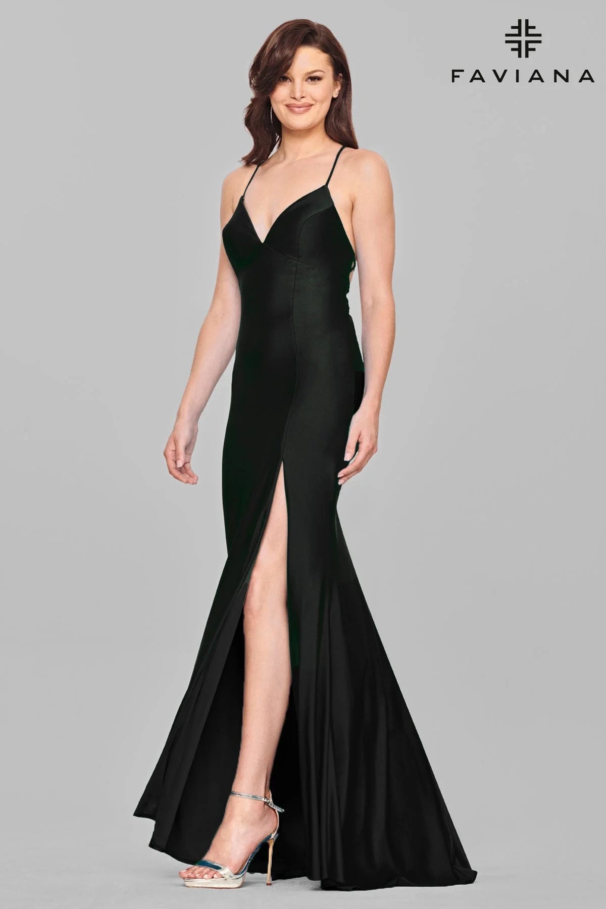 V Neckline Prom Dress With Stretch Fabric And Corset Back | S10826