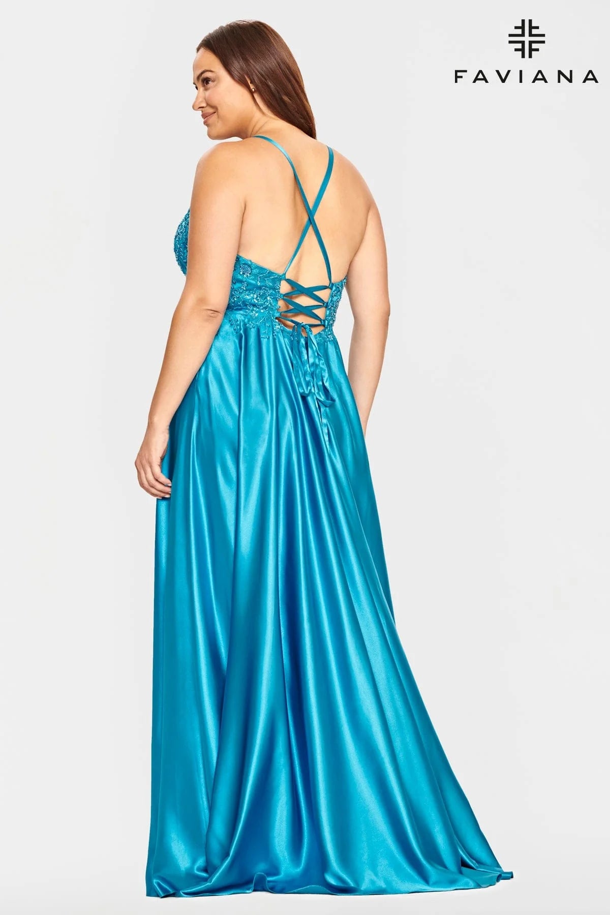 Plus Size V Neck Prom Dress With Flowy Skirt And Beaded Bodice | 9533