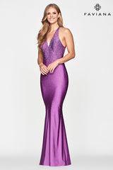 Rhinestone Beaded V Neckline Dress With Straps And Open Back