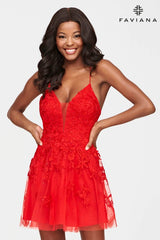 Red Short Corset Back Baby Doll Lace Dress | S10709