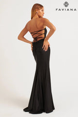 Strapless Evening Dress With Crystal Grommet Lace-Up Back | 11266