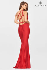 Red One Shoulder Long Dress With Back Strap Cutouts