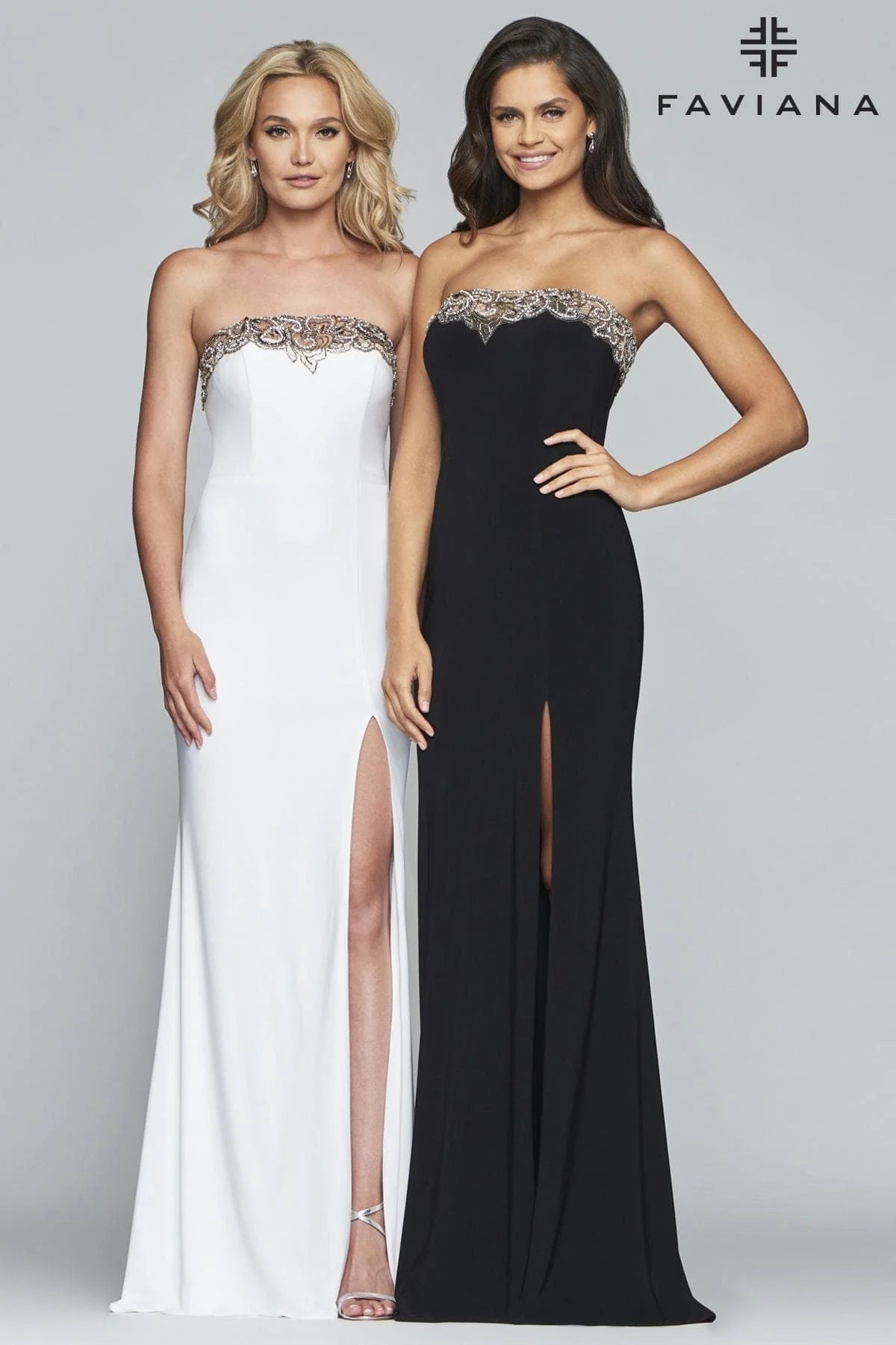 Long Jersey Dress Strapless With Neckline Embroidery