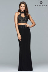 Jersey Two-Piece Dress With Lace Top