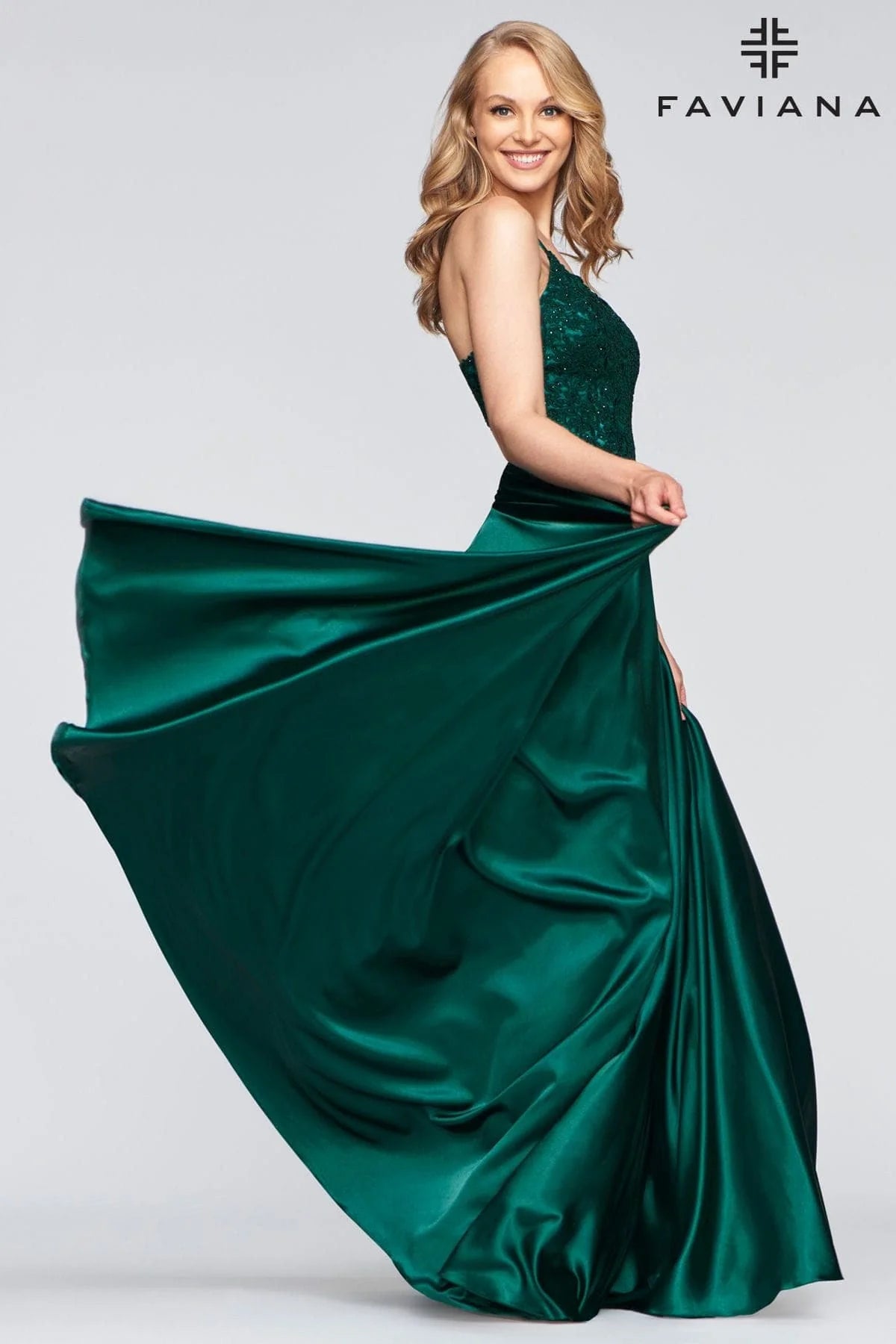 Deep Green Long Flowy Prom Dress With Lace Bustier And Corset Back