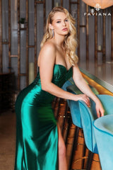 Dark Emerald Strapless Bustier Dress With Hotfix Crystal Embellished Corset | 11006