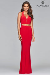 Two-Piece Long Jersey V-Neck Dress With Strappy Cut Out Back