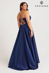 Plus Size V-Neck Silky Gown With Sequin Appliqué Bodice | 9578