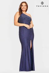 Plus Size One Shoulder Prom Dress With Strappy Back And Beading