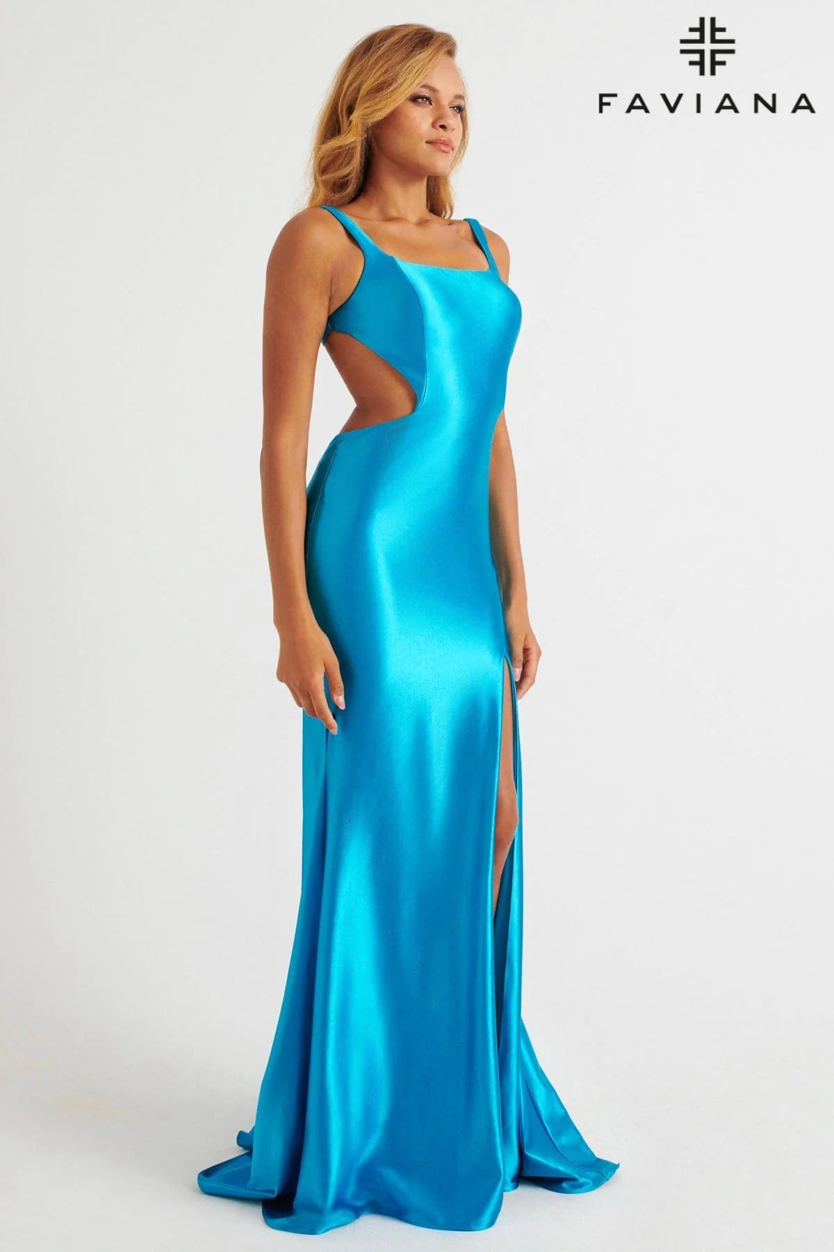 Long Satin Prom Dress With Open Back And Side Cutouts | 11239