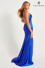 Royal Sleek Satin Evening Dress With Scoop Neck And Knot Waist