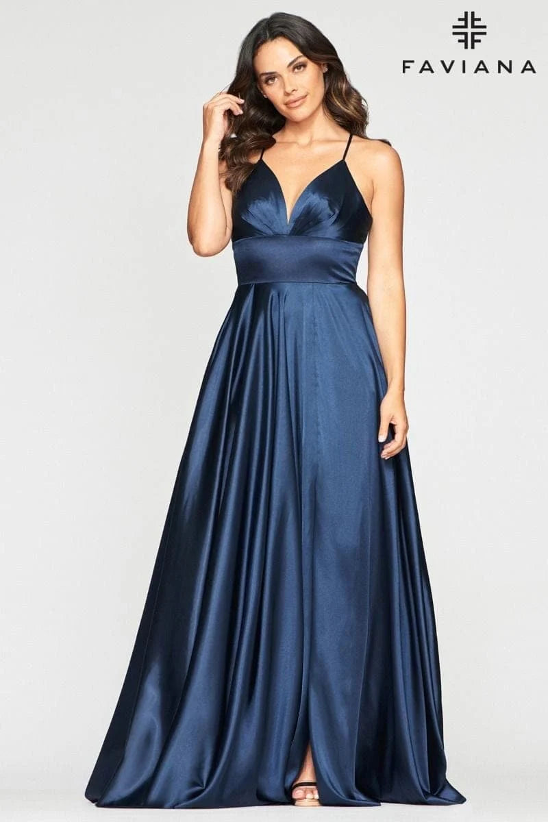 Long Matte Satin V-Neck Lace-Up Gown